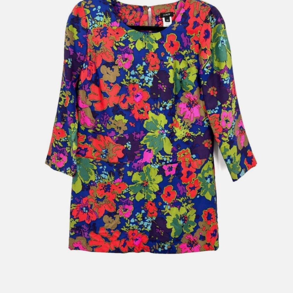 J. CREW 100% Silk Jules Ashbury Colorful Floral Print Mini Dress Size 10